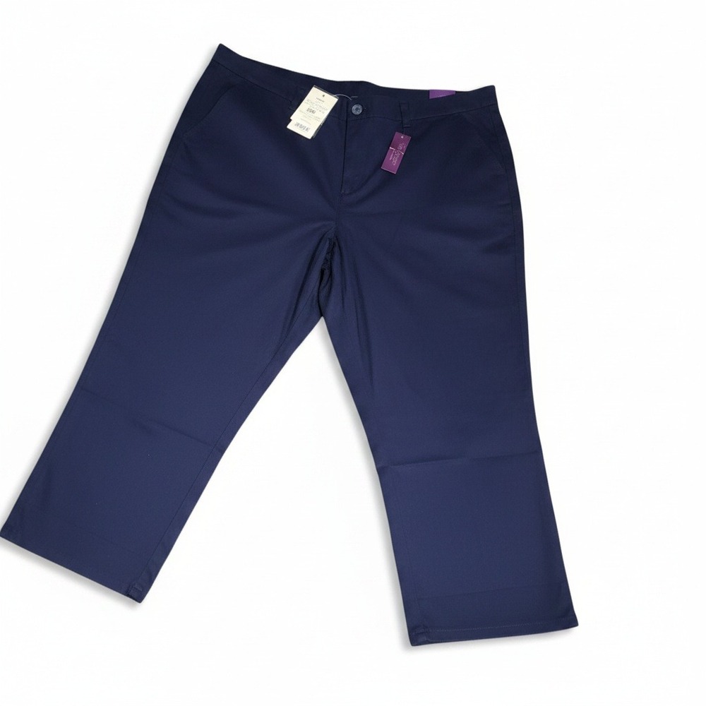 Lane Bryant Navy Blue Stretch Cotton Straight Leg Trousers Pants Size 28 NWT